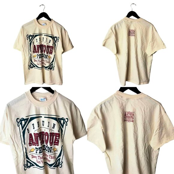 Vintage Tops - Antique Person 90s Vintage T Shirt M 100% Cotton White Graphic Tee